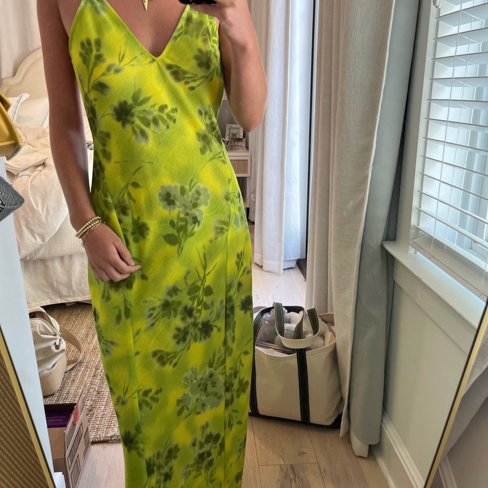 Zara Green Maxi Slip Dress with Spaghetti Straps